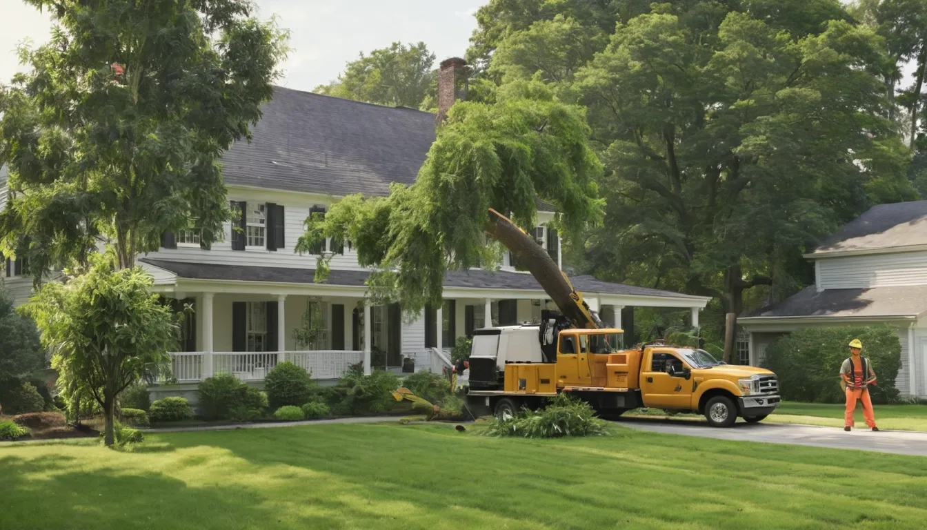 A local tree removal crew taking down a large tree in a residential yard in Aberdeen